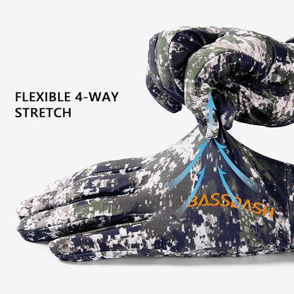 BASSDASH Men’s Camo Hunting Gloves UPF 50+ Lightweight Touchscreen Gloves for Warm Weather Fishing Hiking Outdoor Activities