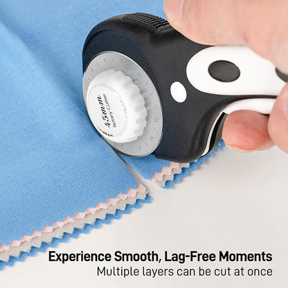 Teslong 45mm Rotary Cutter for Fabric, Extra 8pcs Replacement Blades, Ergonomic Handle Fabric Cutter Wheel with Safety Lock for Fabric, Leather, Paper, Crafting, Sewing, Quilting, Left & Right Hand