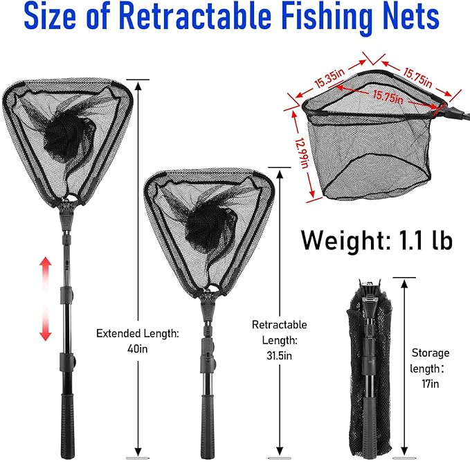 Fishing Net with Handle, Telescoping & Folding Fish Net for Easy Transport & Storage, Durable Freshwater & Saltwater Fishing Gear for Kids & Adults, Compact & Portable Design