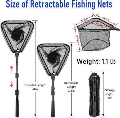 Fishing Net with Handle, Telescoping & Folding Fish Net for Easy Transport & Storage, Durable Freshwater & Saltwater Fishing Gear for Kids & Adults, Compact & Portable Design