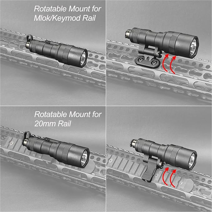 NOBUHIRO M300C 300 Lumens Tactical Flashlight, NO Logo Version with Replaceable Mounting Rotating Base for 20mm Picatinny & Mlok/Keymod Rail, with Remote Pressure & Push Button Switch