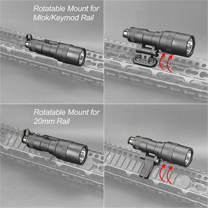 NOBUHIRO M300C 300 Lumens Tactical Flashlight, NO Logo Version with Replaceable Mounting Rotating Base for 20mm Picatinny & Mlok/Keymod Rail, with Remote Pressure & Push Button Switch