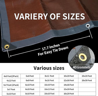TARPAL tarp 10x20 Feet Super Heavy Duty Tarps Cover 20mil Waterproof UV Protection Rip and Tear Proof Tarpaulin with Grommets(Grey/Brown)