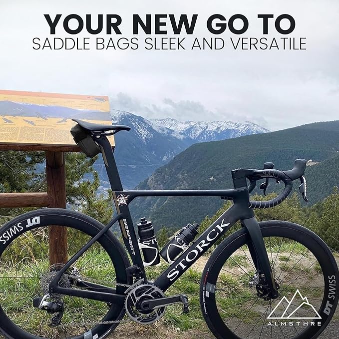 ALMSTHRE Compact Bike Saddle Bag – Midnight Black (Small) | 0.3L Bike Seat Bag (3" x 4.25" x 1.25") | Water-Resistant Ripstop, Waterproof Zipper, Internal Pocket | Durable Under Seat Storage