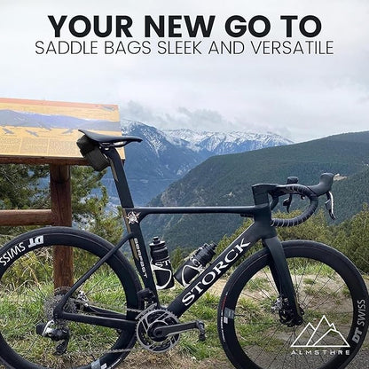 ALMSTHRE Compact Bike Saddle Bag – Midnight Black (Small) | 0.3L Bike Seat Bag (3" x 4.25" x 1.25") | Water-Resistant Ripstop, Waterproof Zipper, Internal Pocket | Durable Under Seat Storage