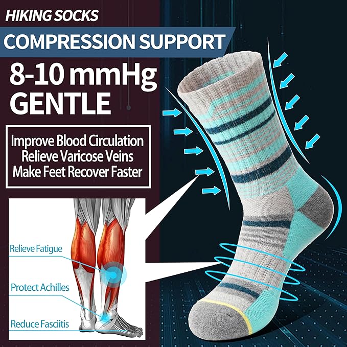 Anlisim Merino Wool Hiking Socks for Women Thermal Winter Warm Boot Work Cushion Socks 5 Pairs