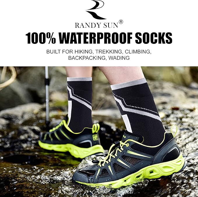 RANDY SUN Waterproof Socks, Unisex Hiking Wading Trail Running Kayaking Crew Socks