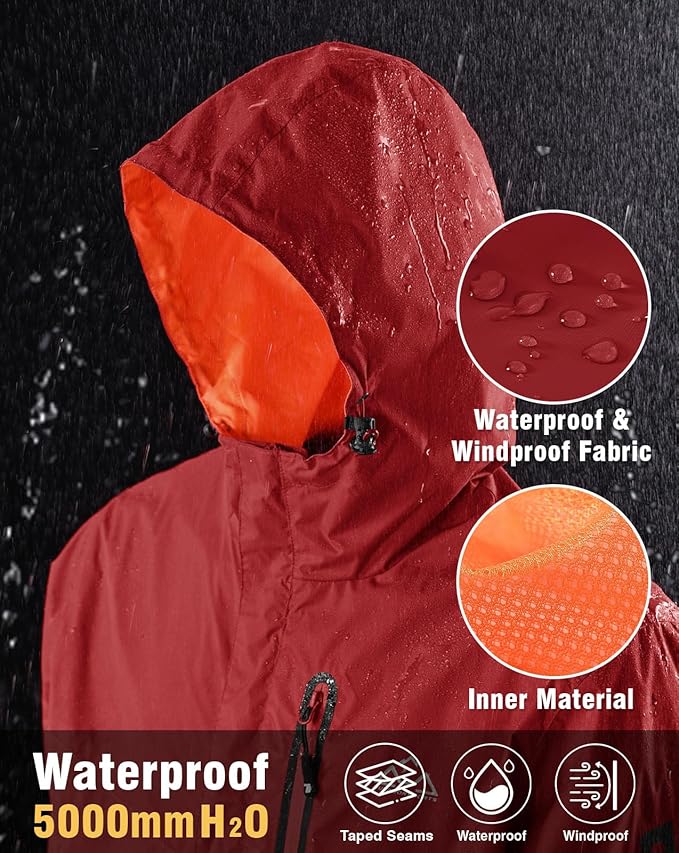 TBMPOY Men's Lightweight Rain Jackets Waterproof Raincoat with Hood Running Cycling Hiking Outdoor Windbreaker