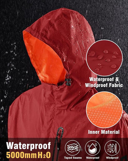 TBMPOY Men's Lightweight Rain Jackets Waterproof Raincoat with Hood Running Cycling Hiking Outdoor Windbreaker