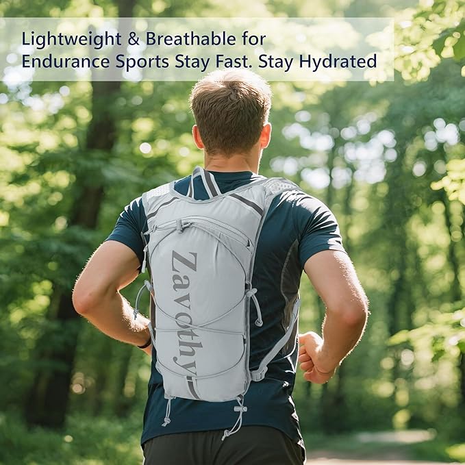 Zavothy Hydration Running Vest for Men & Women – Lightweight 1.5L Hydration Pack with Phone Pockets, Water Bottle Holders, Reflective Strips, Rain Cover – Trail Running, Cycling, Marathon