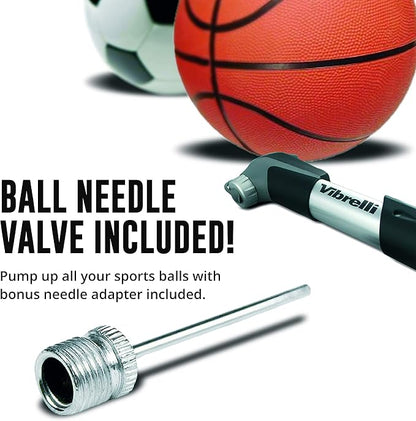 Vibrelli Mini Bike Pump - Presta & Schrader Bicycle Pump - 120 PSI Tire Pump for Road & MTB - No Valve Changing Needed