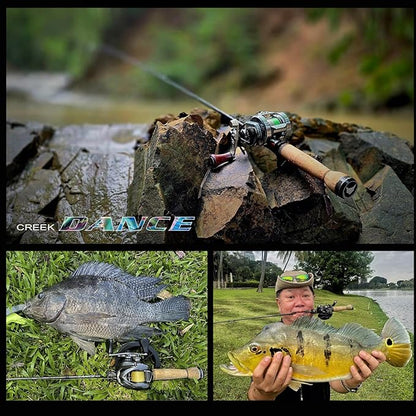 PURELURE Creek Dance Travel Ultralight Fishing Rods Spinning 2/3/4 Piece Portable BFS Casting Rod Solid Tip TORAY Carbon Fiber, Full Fuji Alconite Guides, Red Willow Wood Reel Seat AAA Cork Handle