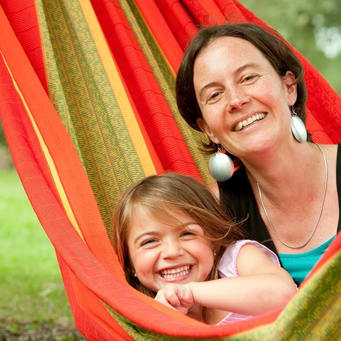 LA SIESTA Flora Classic Cotton Hammock & CasaMount - Indoor/Outdoor Extra Large 2 Person Double Hammock - King, Chili