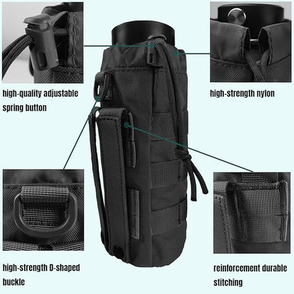 Tactical MOLLE Water Bottle Holder, Upgraded Water Bottle Pouch with Drawstring Open Top & Mesh Bottom, 16/24/25/32oz Water Bottle Carrier Bag with D-Ring Hook for Backpack