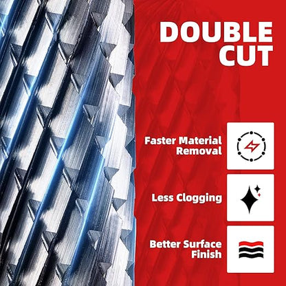 EZARC Tungsten Carbide Rotary Burr Bit, SC-5 Double Cut Carbide Burr 1/4" Shank Die Grinder Cutting Burrs Bit for Metal Working & Sturdy Storage Case