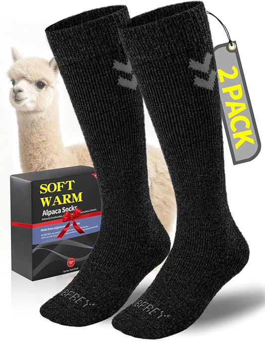 Alpaca Wool Boot Socks for Men Women, Over-The-Calf, Thick Thermal Socks for Winter Hiking, Hunting, Moisture Wicking