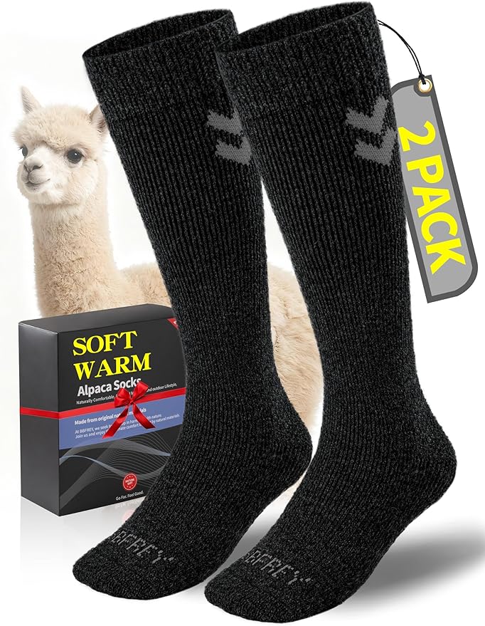Alpaca Wool Boot Socks for Men Women, Over-The-Calf, Thick Thermal Socks for Winter Hiking, Hunting, Moisture Wicking
