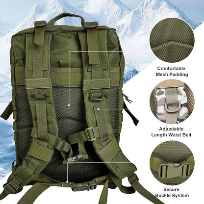 50L Large Military Tactical Backpack Molle Army Assault Pack for Travel Camping Hiking Fishing Backpack for men (green)