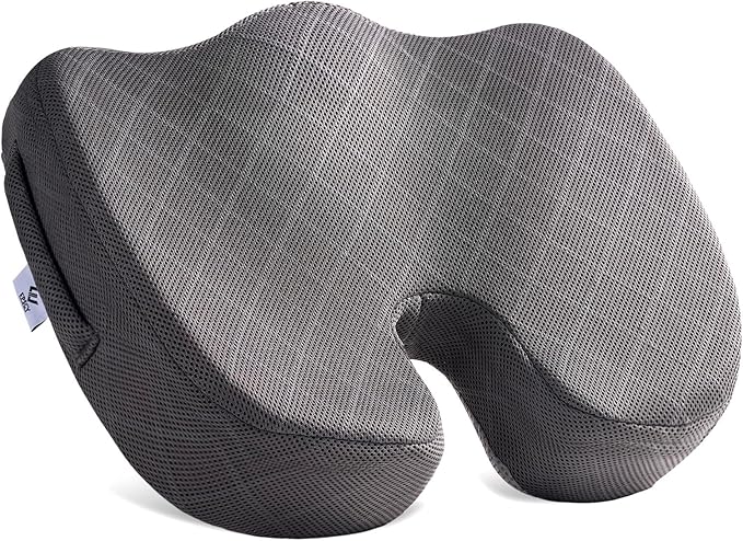 EPSCY Memory Foam Seat Cushion for Office Chair, Car, Airplane & Bleachers – Ergonomic Support for Sciatica, Hip & Tailbone Pain Relief – Comfort Pad for Long Sitting, Office Workers & Driver - Grey