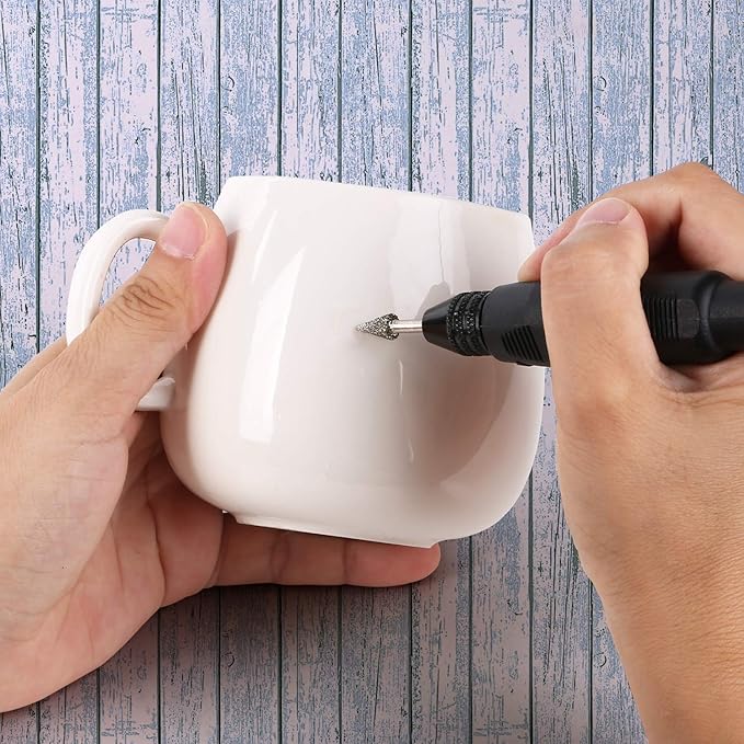 60 Grit 20Pcs Diamond Burr Set - GOXAWEE Rotary Grinding Burrs Engraving Bits Set with 1/8-inch Shank, Diamond-Coated Stone Carving Accessories Bit Universal Fitment for Rotary Tools