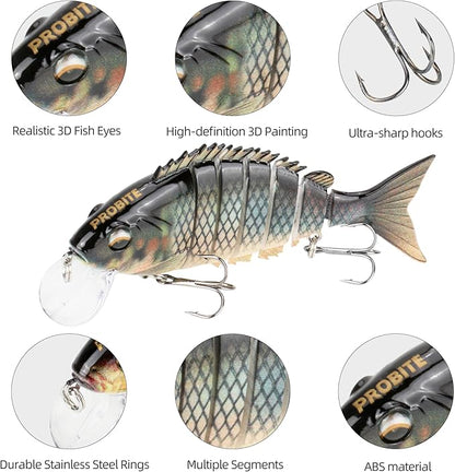 5PCS Lifelike Fishing Lures – Multi-Jointed Swimbait for Bass, Trout, Crappie, Walleye, Pike, Realistic Action with 3D Fish Eyes and Sharp Hooks, Perfect for Fishing Kits in Saltwater & Freshwater