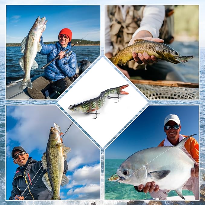 Goture Bass Fishing Lures, Lifelike Jointed Swimbait for Bass Trout Walleye Crappie Pike, Slow Sinking Segment Swimming Bait Fishing Lures for Freshwater and Saltwater, Gifts for Men