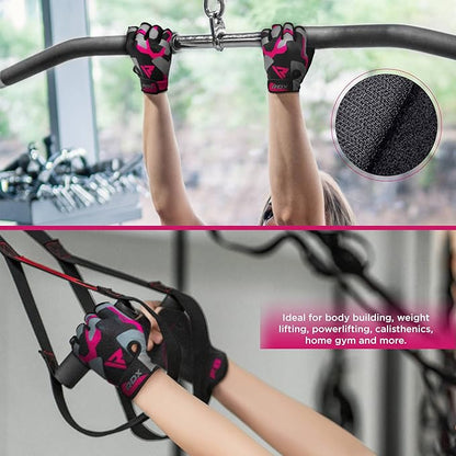 RDX Weight Lifting Gloves Gym Fitness Workout, Anti Slip Padded Palm Elasticated Strength Training Equipment Men Women Half Finger Exercise Bodybuilding Calisthenics Cycling Rowing Climbing