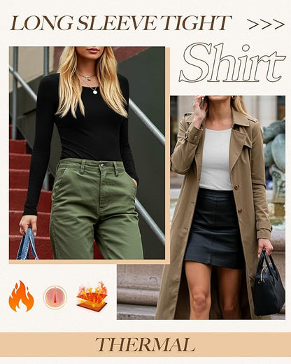 Neer 3 Pack Women's Thermal Shirts Long Sleeve Crew Neck Fleece Lined Undershirts Slim Fit Basic Tops Winter Base Layer
