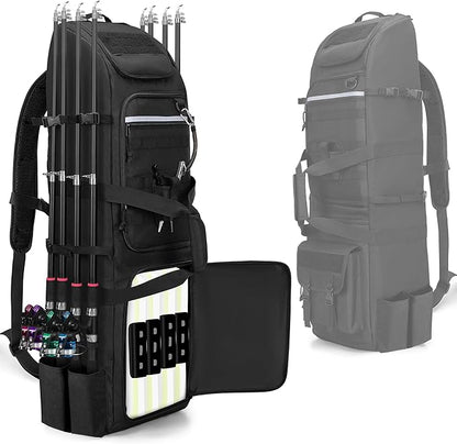 Fishing Rod Bag Backpack Holds 8 Rods & Reels, Fishing Tackle Bag with Compartment for Tackle Boxes, Fishing Gear or Equipment, Fishing Pole Carrying Bag with Tactical Molle System