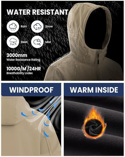 WULFUL Men's Lightweight Softshell Jacket Warm Fleece Lined Windbreaker Waterproof Soft Shell for Outdoor Hiking