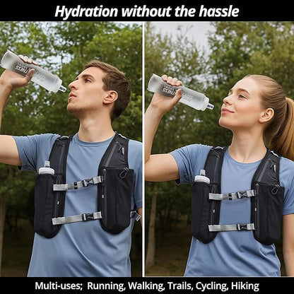 Running Hydration Vest for Women and Men. Reflective, 8 Pocket, Quick Dry, Water-Resistant, Breathable, Adjustable Backpack for Runs, Hiking, Cycling, Trails, Marathons