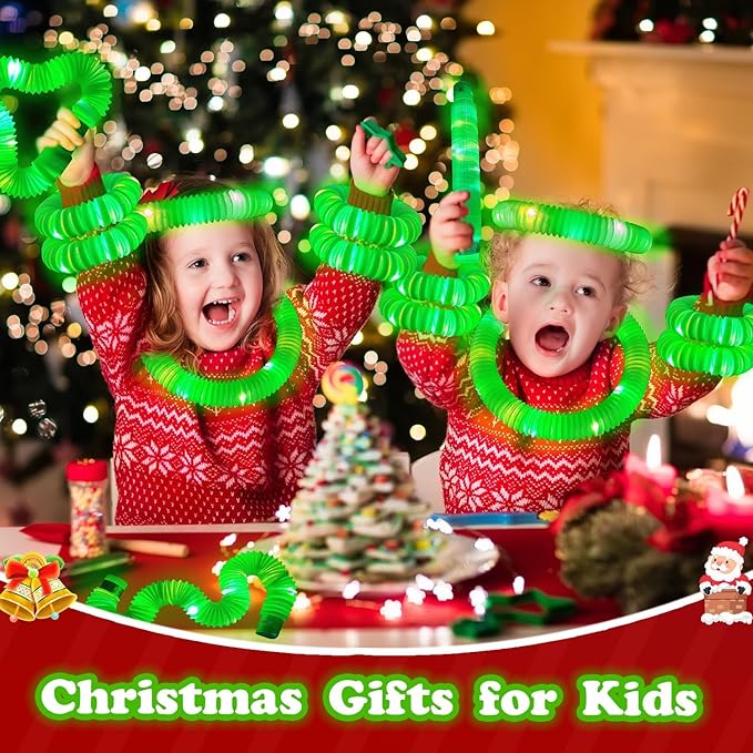 12-24 PCS Green Glow Sticks Christmas Party Favors for Kids,LED Light up Pop Tubes for Toddlers,Neon Necklaces Bracelets Accessories,Glow New Year Eve Party Supplies Birthday Dance Camping Decorations
