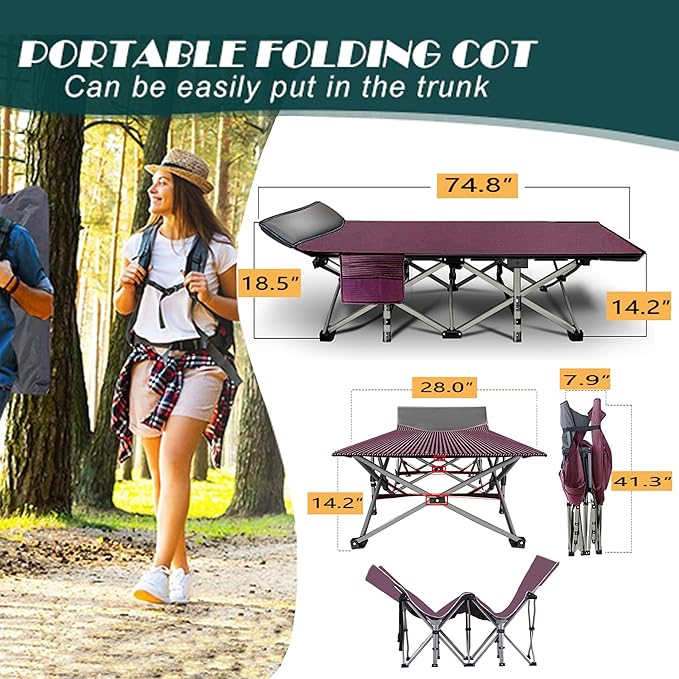 ABORON 2PK Folding Camping Cot for Adults, Double Layer 1200D, 500lb Capacity, Heavy Duty Guest Cot with Mat & Carrying Bag for Indoor & Outdoor Use