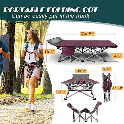 ABORON Folding Camping Cot for Adults, Double Layer 1200D, 500lb Capacity, Heavy Duty Guest Cot with Mat & Carrying Bag for Indoor & Outdoor Use
