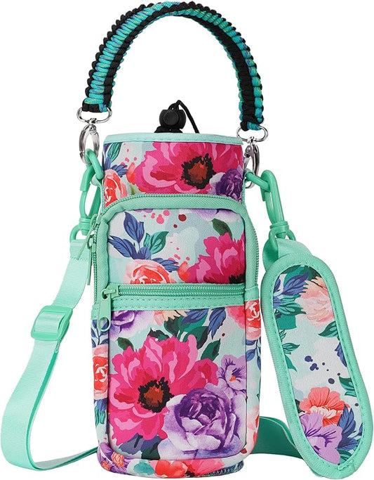 32/40/64/128 oz Neoprene Insulated Water Bottle Carrier Bag, Sling Bag Sleeve Pouch Holder with Strap & Paracord Handle and 2 Pocket for Travelling, Hiking, Camping