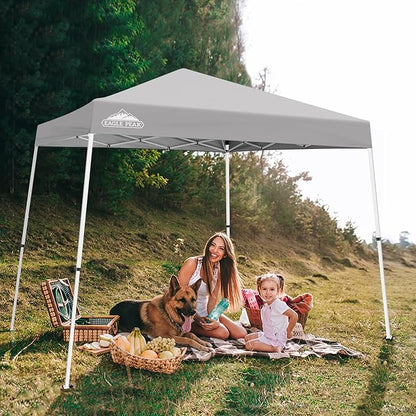 EAGLE PEAK 10x10 Slant Leg Pop-up Canopy Tent Easy One Person Setup Instant Outdoor Beach Canopy Folding Portable Sports Shelter 10x10 Base 8x8 Top (Light Gray)