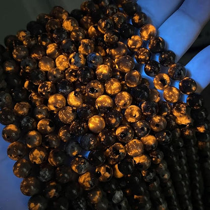 85PCS 8MM Flame Yooperlite Stone Beads Loose Beads for Jewelry Making DIY Bracelets Show Flame Color Under The Irradiation of UV Lamps 2 Strands
