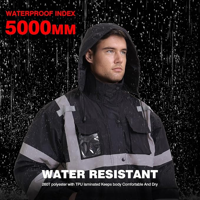 SKSAFETY Hi Vis Reflective Rain suits for Men Waterproof - High Vis Safety Rain Jacket, High Visibility Raincoat for Men