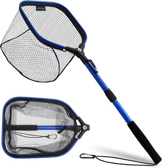 Floating Fishing Net Fish Landing Net, Fishing Nets for Fish, Kayak Fishing Net with Third-gen Upgrade Locking Switch - Lightweight Rubber Coated Fish Net for Easy Catch & Release