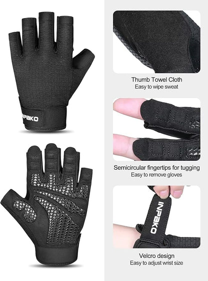 Workout Gloves for Men and Women, Half-Finger Gym Gloves, Shock-Absorbing, Anti-Slip & Breathable Exercise Gloves, Black