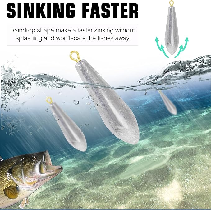 AMYSPORTS Drop Shot Fishing Weights Kit Lead Freshwater Fishing Sinkers Bass Casting Removable Fishing Weights Saltwater Streamlined