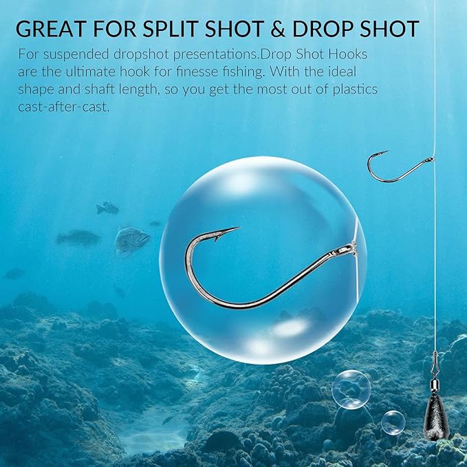 thkfish 50Pcs/100Pcs/Box Fishing Hooks Drop Shot Hooks Wacky Worm Fish Hooks Size #3#2#1 1/0 2/0 Offset Circle Hooks for Fishing