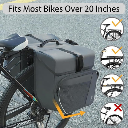 Waterproof Double Panniers Bag - 36L Saddle Bags for Rear Rack Bicycles with Safety Reflective Strips, Bicycle Commuting Pannier Fit Most Bicycle Rack with Rain Cover (With Rain Cover, Grey, 36L)