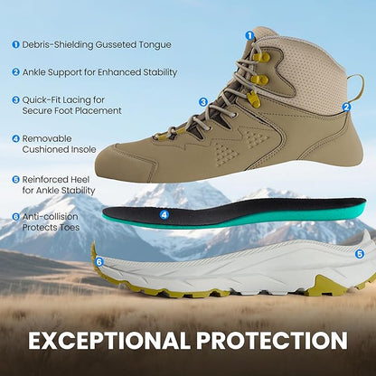 Men’s Waterproof Hiking Boots Lightweight Comfortable Durable Slip-Resistant All-Terrain Mid Shoes for Outdoor & Daily Wear