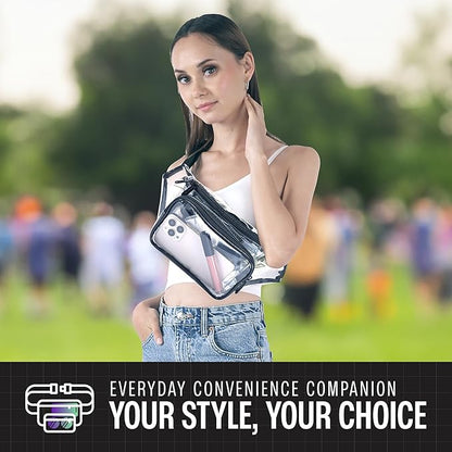 Clear Fanny Pack Belt Bag – Stadium Approved Waist Pack for Men & Women, Crossbody Bum Bag for Travel, Hiking, Running