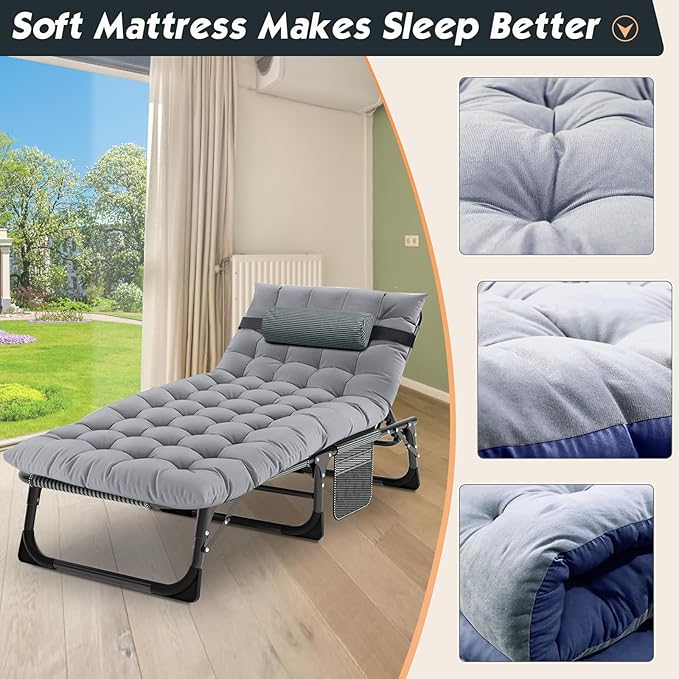 MOPHOTO Folding Lounge Chair 5-Position, Folding Cot, Portable Outdoor Chaise Lounge Chair for Sun Tanning, Perfect for Pool Beach Patio Sunbathing