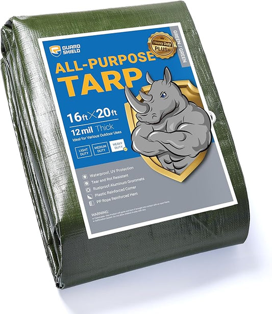 GUARD SHIELD Tarp Green Tarps Heavy Duty Waterproof 16x20 Feet Extra Large Outdoor Tarp Cover 12mil