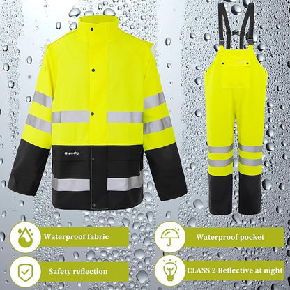 Rain Suit For Men & Women Waterproof Heavy Duty Rain Gear Reflective Jacket for Fishing Outdoor Work Raincoats