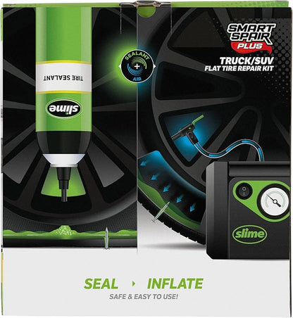 Slime 50166 Flat Tire Puncture Repair, Smart Spair Plus, Emergency Kit for Car Tires, Includes Sealant and Tire Inflator Pump, Suitable forTruck/SUV, 18 Min Fix