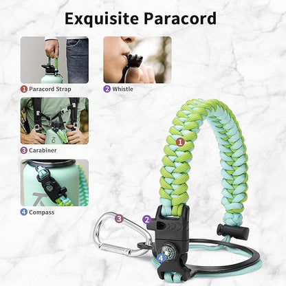 Trebo 64 oz Water Bottle Insulated with Paracord Handle and Straw, Half Gallon Vacuum Stainless Steel Large Water Jug Keep Cold 48 Hours, Reusable Water Flask with 3 Lids for Men Women Gym, Dark Green